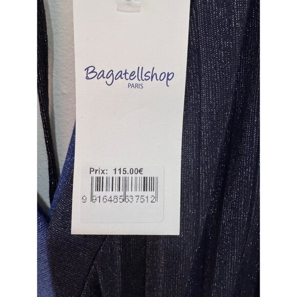 Striped Pleated Midi Dress With Tie Back Detail Black & Blue Size M - Picture 9 of 10